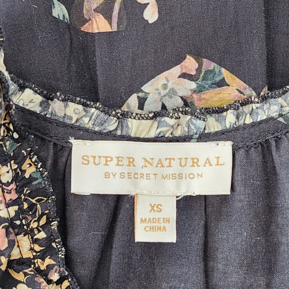 SUPER NATURAL SECRET MISSION Cape Town Isabel Black Floral Tired Mini Dress XS - Picture 8 of 9